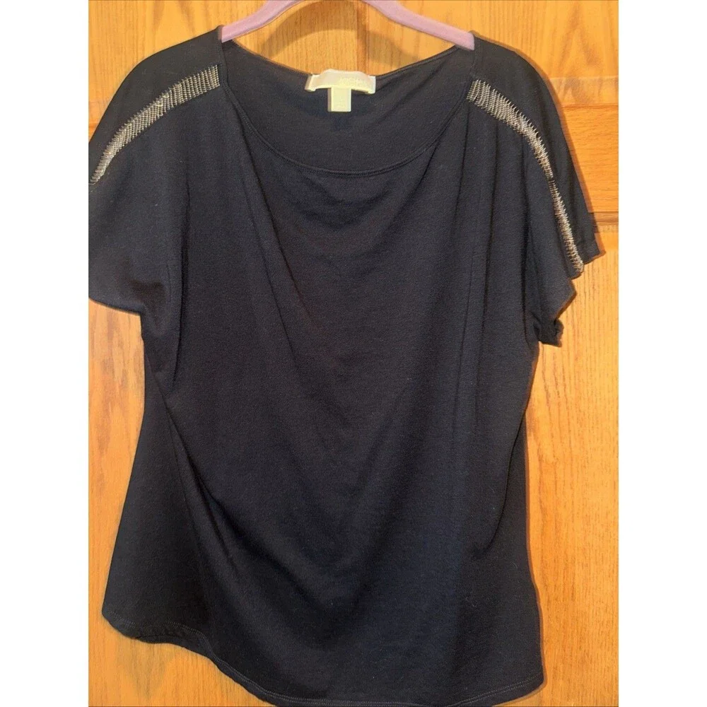 Michael Kors Black Chain Shoulder Top Dolman Sleeve Chic Summer Knit Large